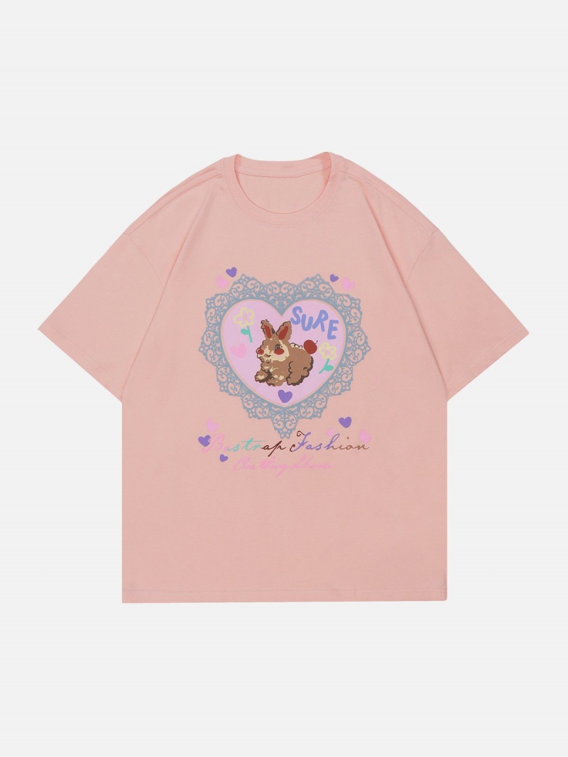 Bleu  T Shirts Aelfric Eden Love Bunny Print Tee - OIB-3942631